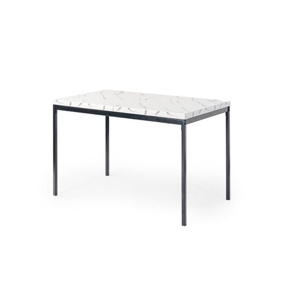 Auto Beyond 47in Folding Dining Table, 4-6 Person Large Dining Table, Marble-Look Tabletop, Suitable for Living Rooms and Gatherings, White