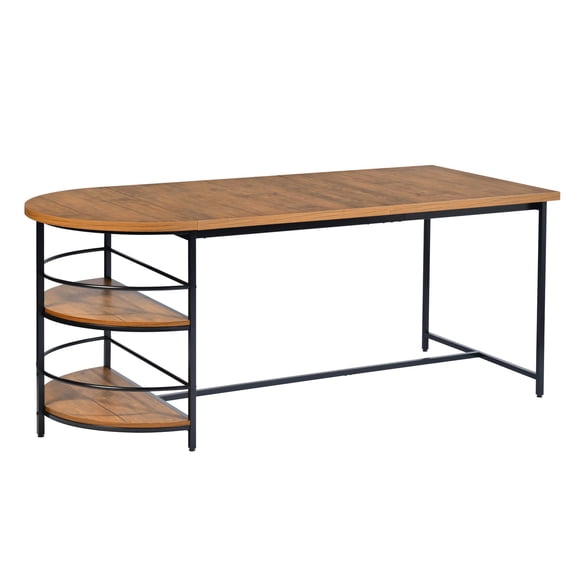 YINYUN Bar Table, Extendable Dining Table, Industrial-Style Kitchen Countertop with Three-Tier Storage Shelf on Side, Brown