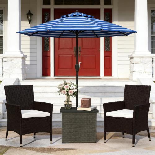 YINYUN Wicker Side Table with Umbrella Hole, Square PE Rattan Outdoor End Table for Patio, Garden, Poolside, Deck w/UV-Resistant Frame - Black