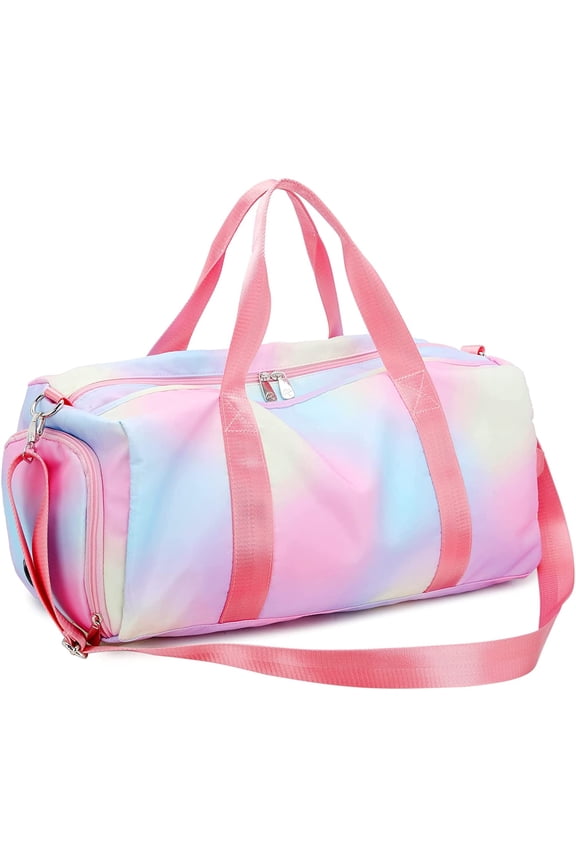 Women Girls Travel duffle Bags with Shoe Compartment Wet Pocket (Rainbow Pink)