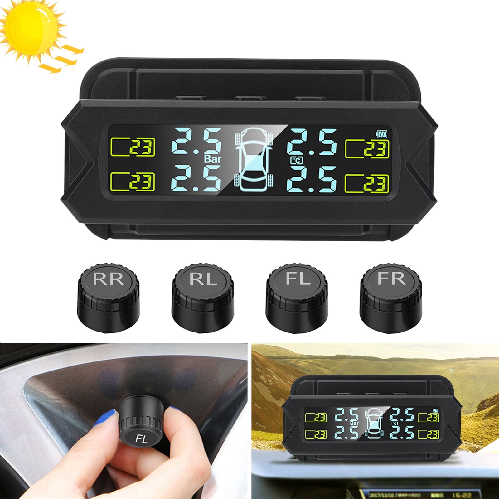 YINYUYU Tire Pressure Monitoring System Wireless Solar TPMS, Tire ...