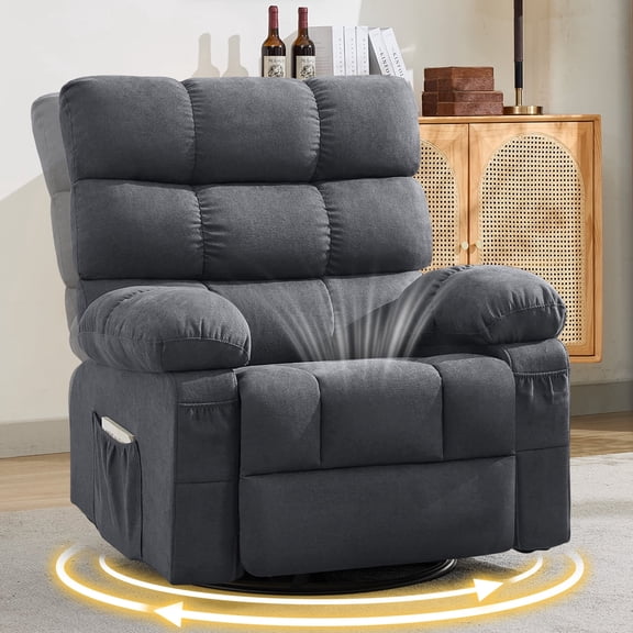 YIORTWO 360° Swivel Rocker Recliner Chair, Manual Glider Reclining Sofa with Side Pockets, Ergonomic Reading Chair for Small Spaces, RV and Bedroom, Grey