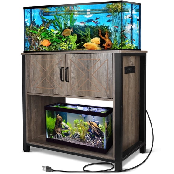 YIORTWO 40 Gallon Aquarium Stand with Power Outlets & Storage, Heavy Duty Double Tank Fish Tank Stand for 40-50 Gallon Tanks, 660LBS Capacity, Gray