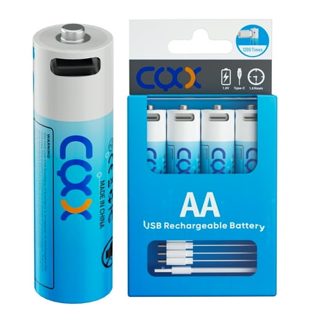 YIORTWO AA Rechargeable Batteries 4 Pack, 1.5V 2600mWh Lithium Batteries AA with 4-in-1 USB-C Charging Cable