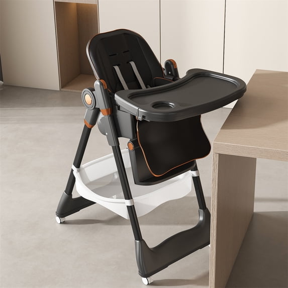 YIORTWO Adjustable Baby High Chair for 0-6 Years, Portable Infant Feeding Seat with 5-Point Belt, Lockable Wheels, Foldable & Easy Clean, Black