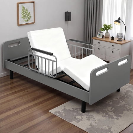 YIORTWO Electric Adjustable Hospital Bed for Home Use - Ultra-Quiet Motor, Wired Remote Control, Memory Foam Folding Mattress & Safety Side Rails | Home Care, Elderly, Recovery & Mobility Support Bed
