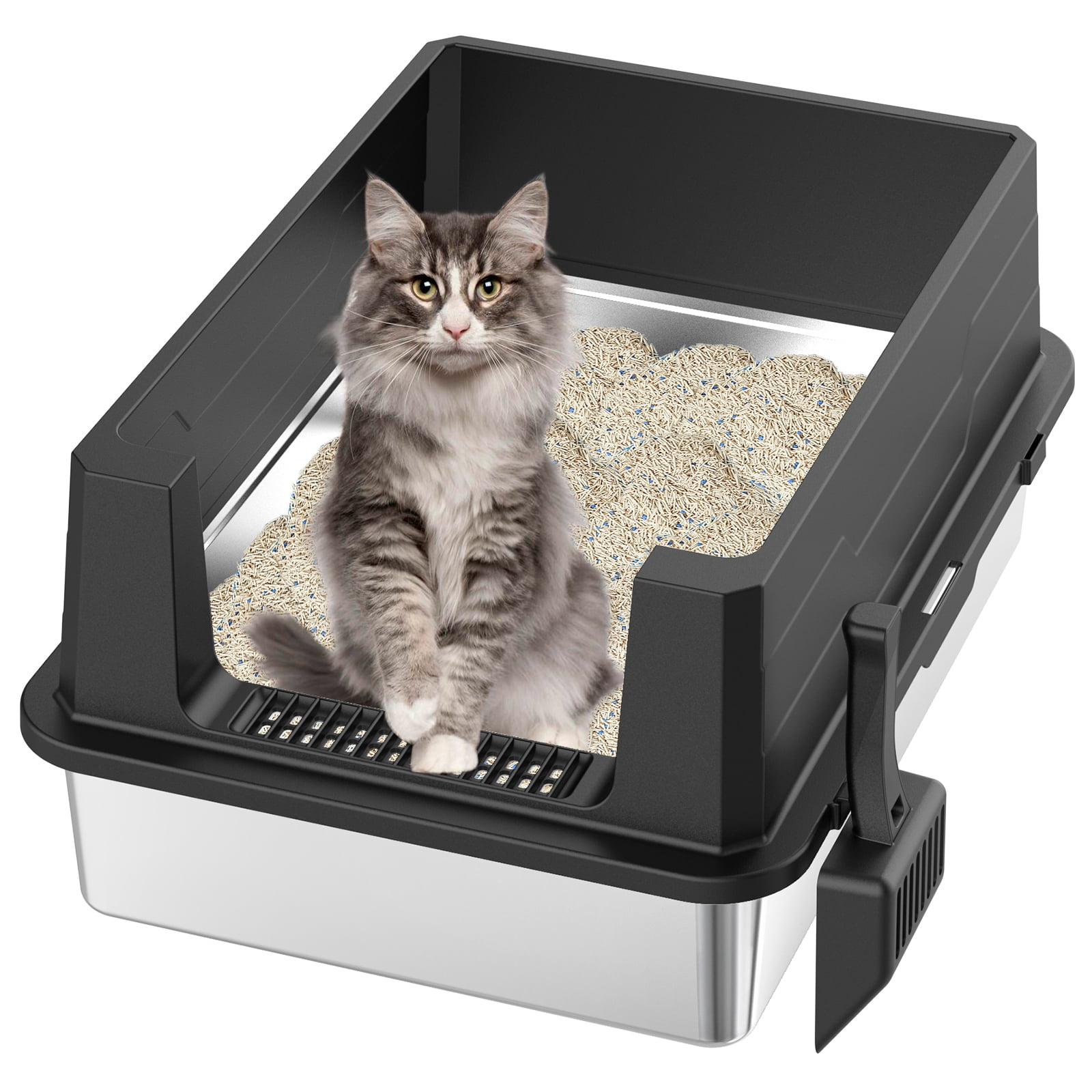 YIORTWO Jumbo Stainless Steel Cat Litter Box, 27.5" Gigantic Metal Litter Pan with 12" High Shield, Odor-Free & Non-Stick, Includes Scoop & Hook, for Large Cats & Multi-Pet Homes