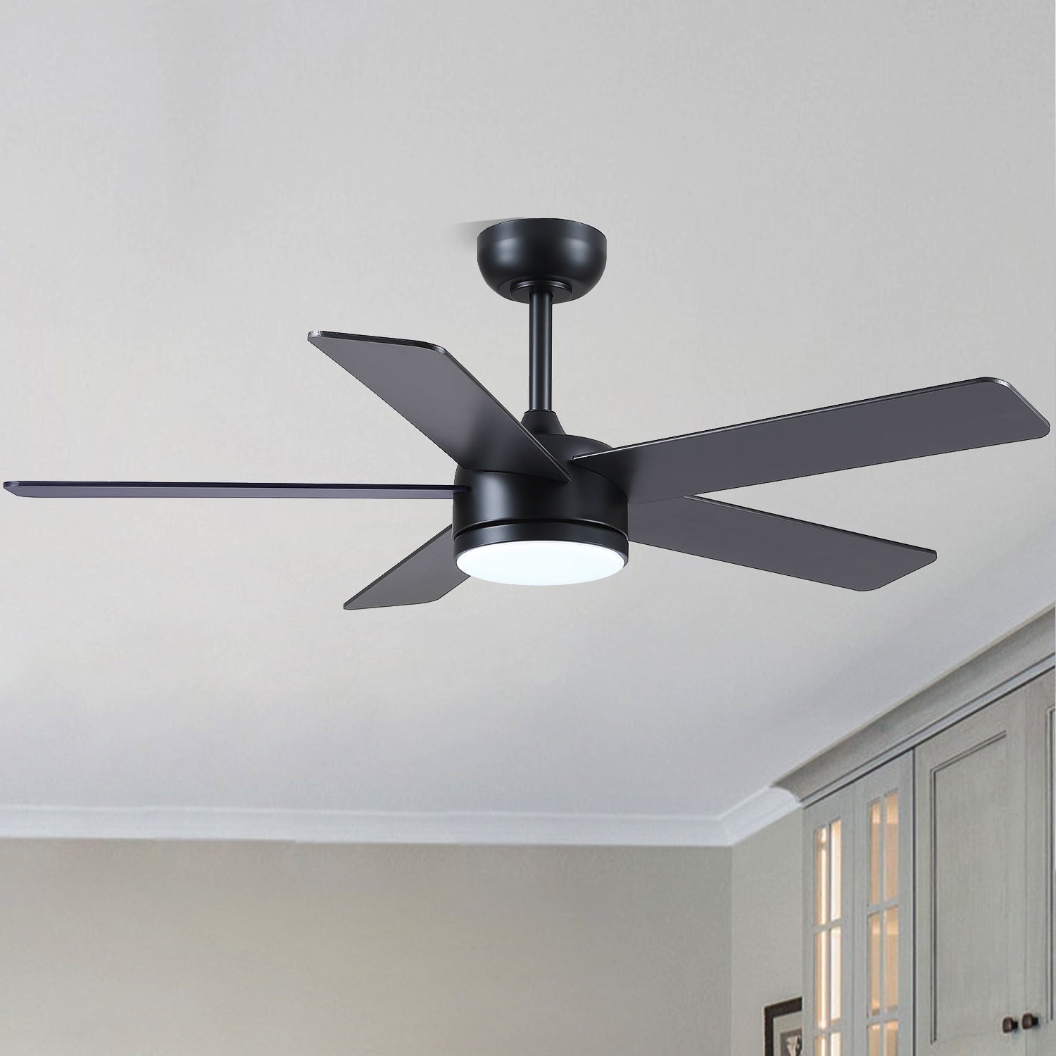 YIOSI 46" Black Ceiling Fan with Lights & Remote - Modern Low Profile, Reversible DC Motor, 5 Dual-Sided Blades, LED Light, APP/Remote Control, Quiet & Energy Efficient - Black