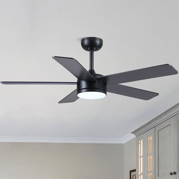 YIOSI 46" Black Ceiling Fan with Lights & Remote - Modern Low Profile, Reversible DC Motor, 5 Dual-Sided Blades, LED Light, APP/Remote Control, Quiet & Energy Efficient - Black