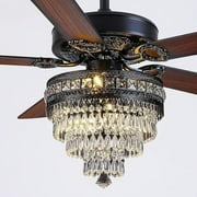 YIOSI 52" Crystal Ceiling Fan with Lights & Remote, Noiseless Copper AC Motor, LED Retro Chandelier, Farmhouse Lighting for Living Room, Bedroom, Dining Room, Energy-Efficient, Timer, Modern Fan