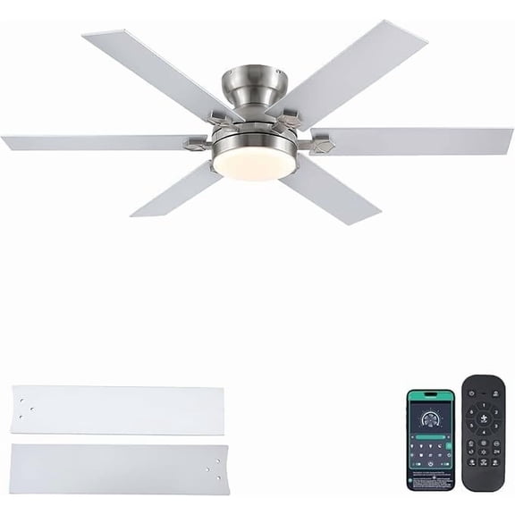 YIOSI 52" Sand Nickel Ceiling Fan with LED Lights, Remote/App Control, Quiet DC Motor, Stylish Design