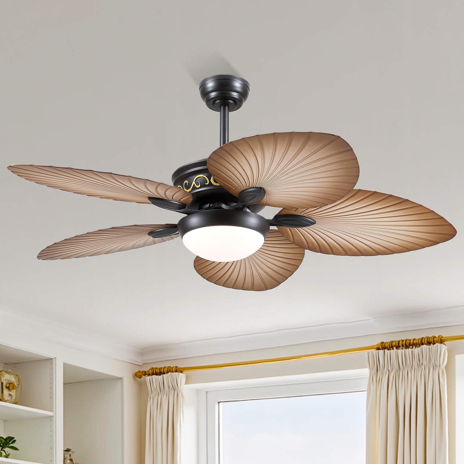 YIOSI 52" Tropical Ceiling Fan with LED Lights, Remote/APP Control, Quiet Motor, 6-Speed, Dimmable, Wood Grain Finish, Indoor/Outdoor