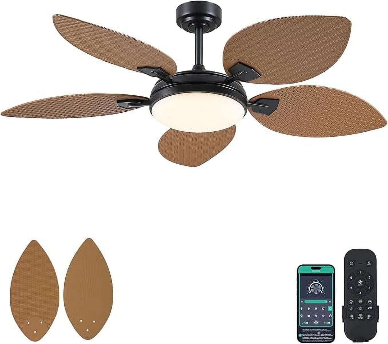 YIOSI 52" Tropical Ceiling Fan with LED Lights, Remote, Dimmable 6 Speeds, Reversible DC Motor, Smart App Control