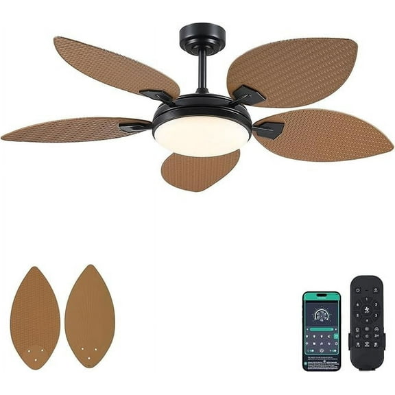 YIOSI 52" Tropical Ceiling Fan with LED Lights, Remote, Dimmable 6 Speeds, Reversible DC Motor, Smart App Control