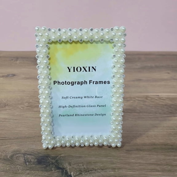 YIOXIN photograph frames Cream White Pearl & Rhinestone Photo Frame  Elegant Desktop Decor