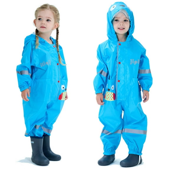 YIQAUMA Girls Boys Rain Suit Toddlers Kids Waterproof Coverall Rainsuit One Piece Rain Coat Blue, M