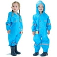 thumbnail image 1 of YIQAUMA Girls Boys Rain Suit Toddlers Kids Waterproof Coverall Rainsuit One Piece Rain Coat Blue, XL, 1 of 6