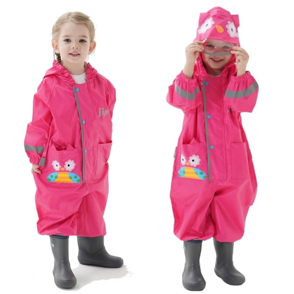 YIQAUMA Girls Boys Rain Suit Toddlers Kids Waterproof Coverall Rainsuit One Piece Rain Coat Rose Red, L