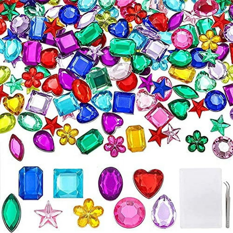Yiqihai 360pcs Craft Gems Jumbo Jewels Acrylic Flatback Rhinestones Gemstone for Arts and Crafts Jewels, 9 Shapes, 10-15mm with Tweezers and Storage