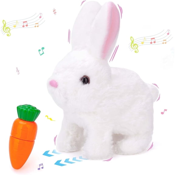 YIQII Hopping Bunny Plush with Carrot, Easter Plush Bunny Toys, Realistic Interactive Rabbit, Interactive Bunny Bunbi with Sounds, Twitching Mouth and Nose, and Wiggling Ears (White)
