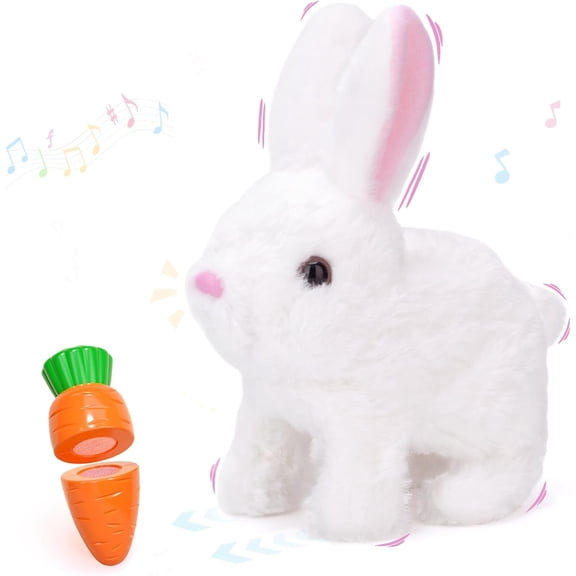 YIQII Realistic Bunny Toy, Easter Educational Interactive Bunny Toy, Plush Bunny Hopping Rabbit with Sounds and Movements, Twitching Mouth and Nose, and Wiggling Ears (White)