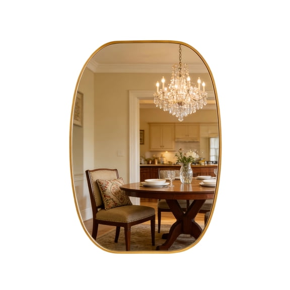YIQMI 20x30 Inch Gold Metal Framed Irregular Oval Mirror – Organic Rounded Rectangle Wall Mirror for Bathroom, Vanity, Vertical or Horizontal Hanging