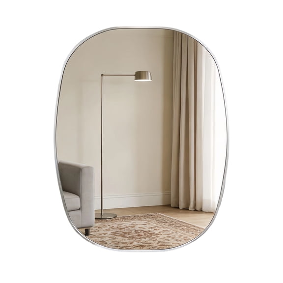 YIQMI 24x32 Inch Silver Pill Shaped Wall Mirror, Cool Aluminum Capsule Decor Mirror with Tempered Glass for Bathroom, Vanity, Entryway