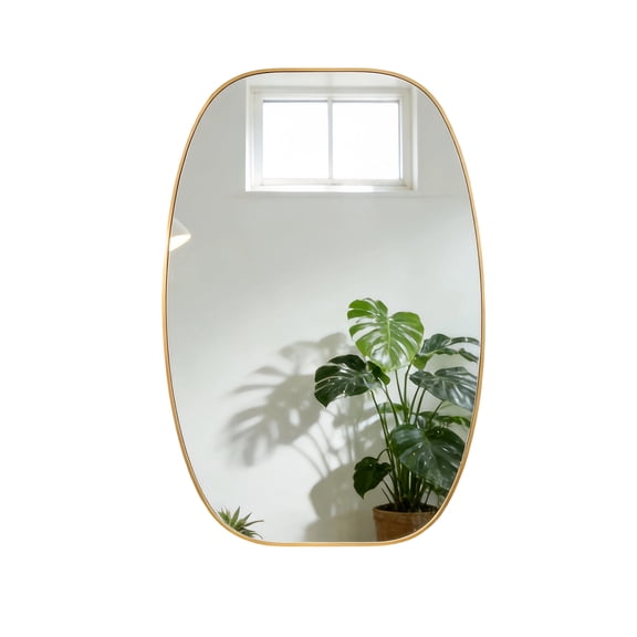 YIQMI 30x48 Inch Olive Shaped Wall Mirror, Gold Aluminum Large Irregular Decor Mirror with Tempered Glass for Bathroom, Entryway, Living Room