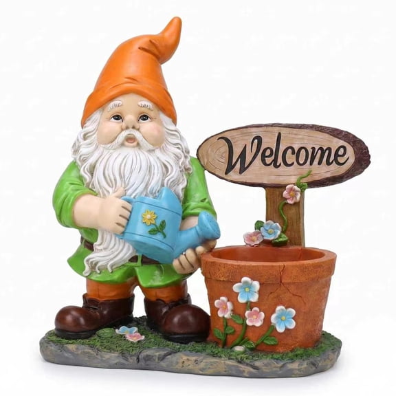 YIQMI Large Garden Gnome Statue with Welcome Sign and Flower Pot, 27.56'' Outdoor Resin Gnome Decor for Patio, Lawn, Porch