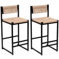 thumbnail image 1 of YIQMI Rattan Counter Height Bar Stools with Cane Backs and Wood Saddle Seats, Black/Wood (Set of 2), 1 of 7
