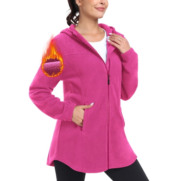 YIRUIYA Women's Polar Fleece Hooded Jacket Full Zip Outwear with Pockets