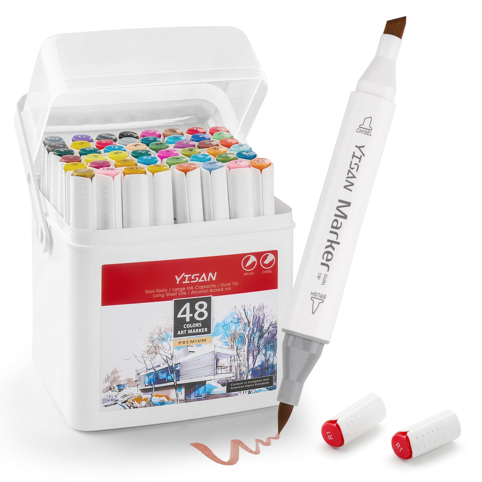 Caliart 51 Colors Alcohol Brush Markers (Brush & Chisel) + 32 Colors Gel  Pen Set Sketch Markers Pens for Kids, Artist Art Markers, Adult Coloring  and