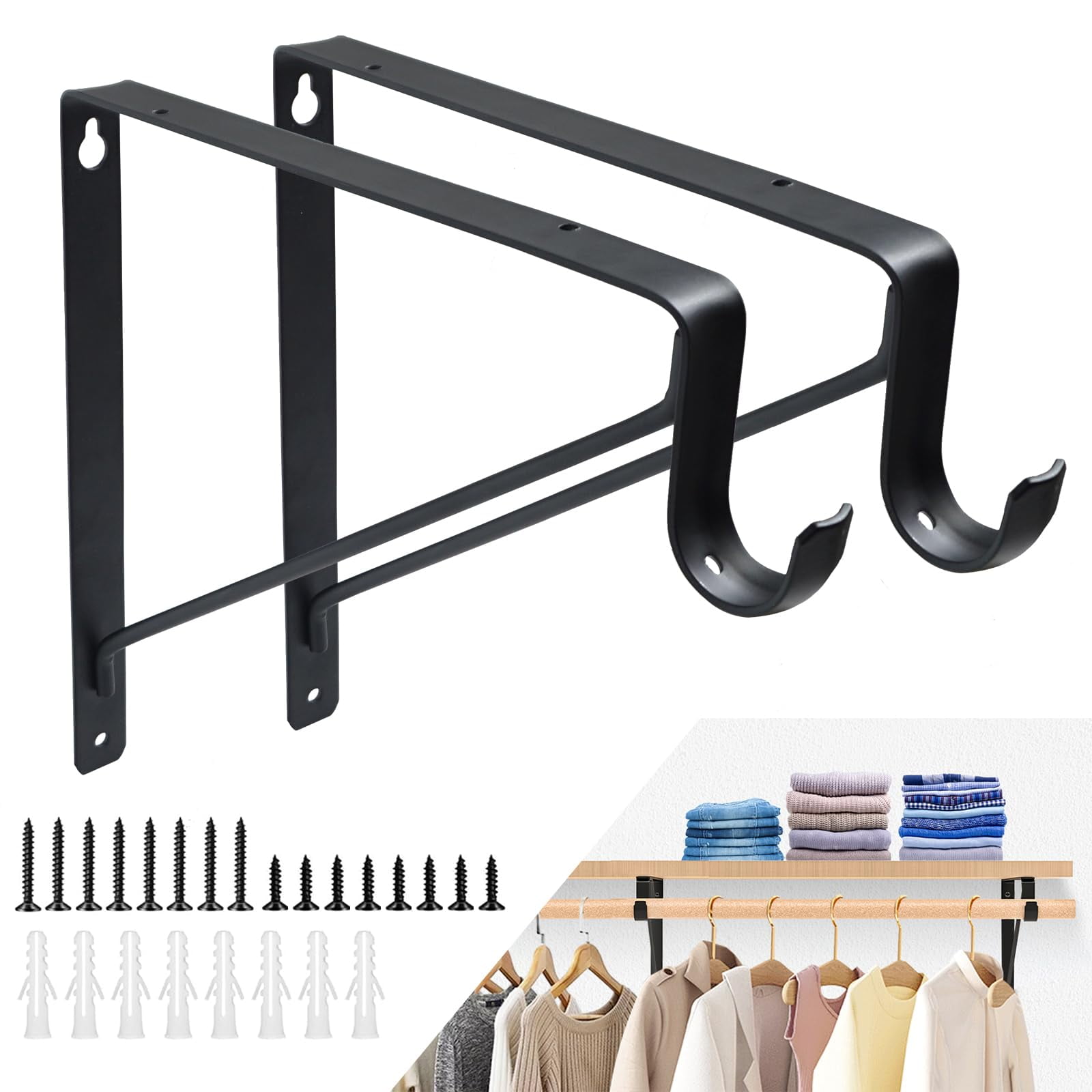 YISHELFS 2 Pack Closet EC36 Rod Brackets, Heavy Duty Closet Shelf & Rod
