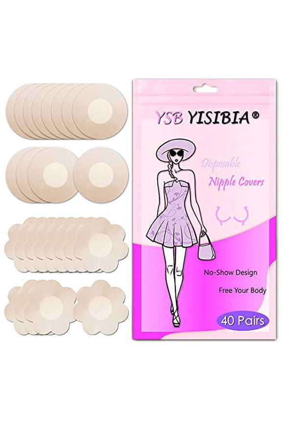 YISIBIA 80 Pieces Nipple Covers For Women Disposable Self-Adhesive Natural & Invisible Satin Nipple Pasties Stickers Breast Petals (nude)