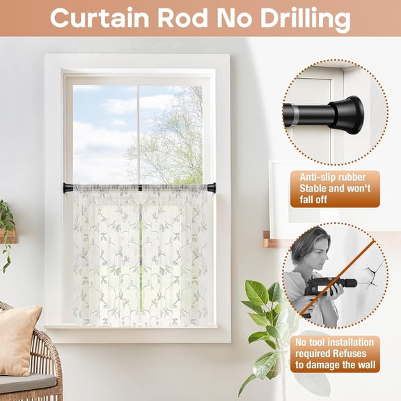 YISIGE-1 Pack Black Spring Tension Curtain Rods 24-46 Inches, Spring Loaded Curtain Rods No Drilling, Adjustable Tension Rod for Windows Bedroom Bathroom Kitchen Doorway Closet