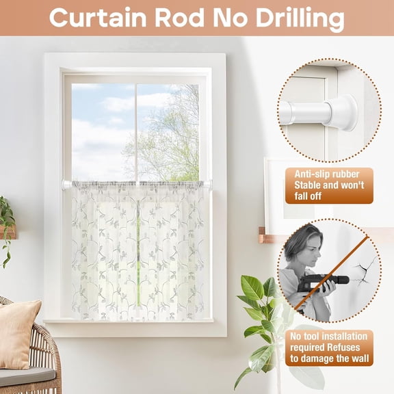 YISIGE-1 Pack White Spring Tension Curtain Rods 24-46 Inches, Spring Loaded Curtain Rods No Drilling, Adjustable Tension Rod for Windows Bedroom Bathroom Kitchen Doorway Closet
