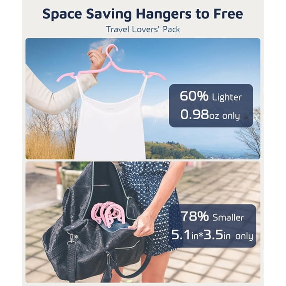 YISIGE-10 Pcs Travel Hangers, Cruise Ship Essentials Foldable Hangers Plastic Travel Essentials, Portable Cruises Must Haves 2026 for Suitcase, RV Camping Airplane Europe Vacation Essential, Pink