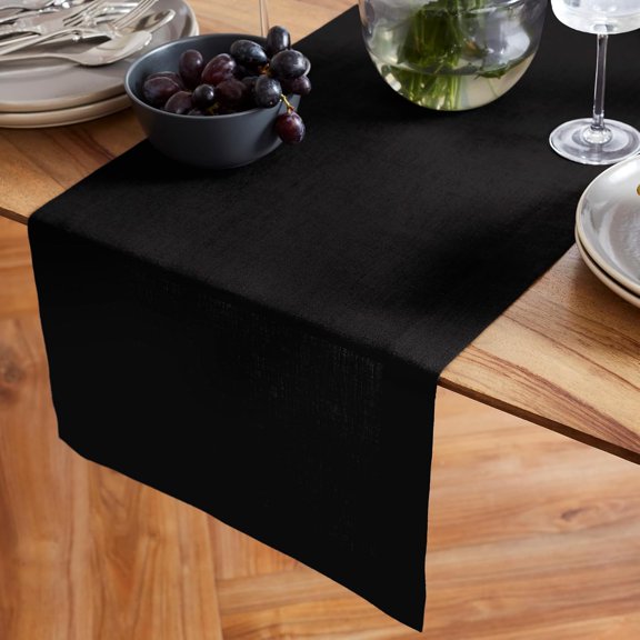 YISIGE-100% Pure Linen Black 48 Inches Table Runner - 14 x 48 Inch for Dining, Coffee Tables, Dressers - Sonoma Collection - Summer, Spring Decor