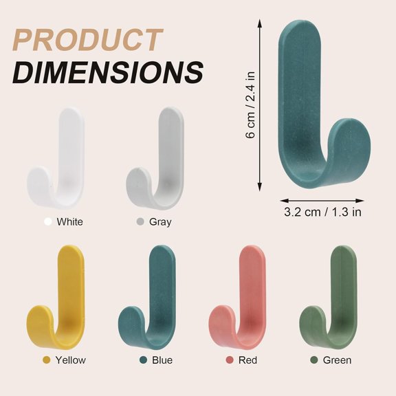 YISIGE-12Pcs Adhesive Wall Hooks, J-Shaped Hat Organizer Rack Wall Decorative Key Holder, Plastic Hangers Door Hooks for Towel, Coat, Shower, Kitchen, Living Room, Office