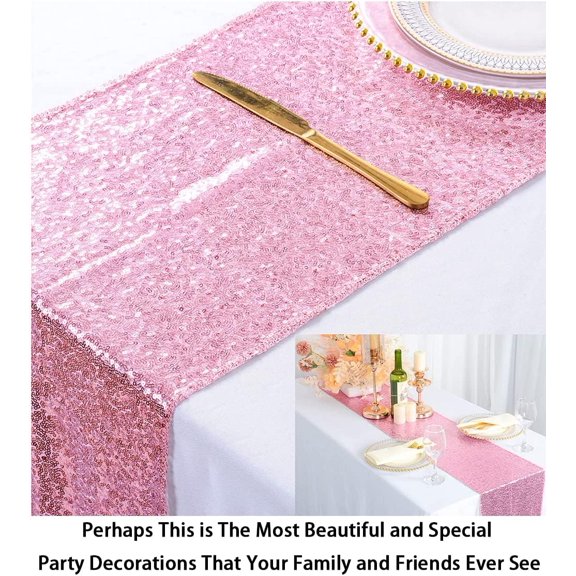 YISIGE-12x108-Inch Sequin Table Runner Pink Gold 1 Piece