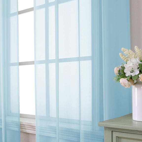 YISIGE-2 Pack: Basic Sky Blue Sheer Curtain Drapes 45 Inch Length 2 Panels for Living Room, Light Filtering Voile Drapes for Bedroom, Patio, Sliding Door, Each 42" W x 45" L