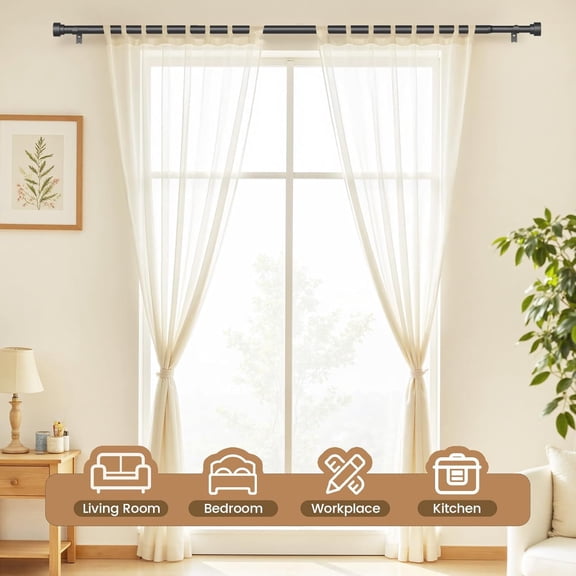 YISIGE-2 Pack Curtain Rods for Windows 28 to 48 inch, 5/8 Inch Decorative Curtain Rod Adjustable by Splicing (Matte Black,30"-60)
