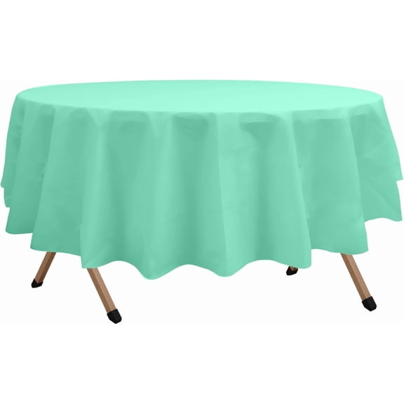 YISIGE-2 Pack Fresh Mint Premium Plastic Tablecloth Round 84 Inches Reusable Mint Green Decorative Table Cover for Dining, Wedding, Party, Indoor and Outdoor use