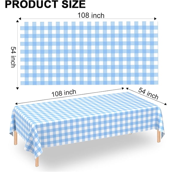 YISIGE-2 Pack Light Blue Gingham Tablecloth Rectangular Pale Blue and White Checkered Tablecloths Disposable Plastic Plaid Table Cover for Parties, Outdoor Picnic, Birthday, Wedding, Camping 54  10
