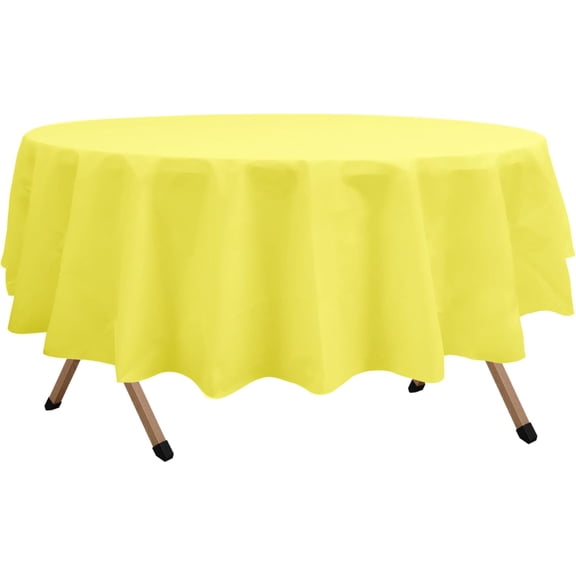 YISIGE-2 Pack Light Yellow Premium Plastic Tablecloth Round 84 Inches Reusable Pastel Yellow Decorative Table Cover for Dining, Wedding, Party, Indoor and Outdoor use