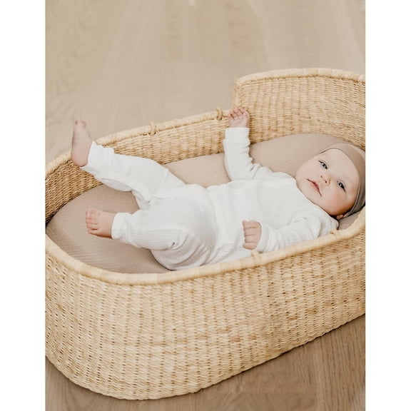 YISIGE-2 Pack Muslin Bassinet Sheets for Boys, Girls, 100% Cotton Soft Breathable Fitted Bassinet Mattress Sheet, 32 x 16 inches (Brown,Summer Wheat)
