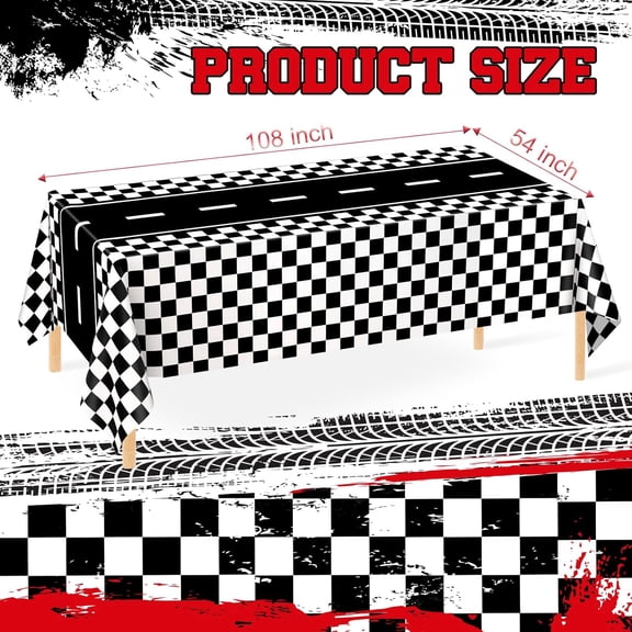 YISIGE-2 Pack Race Car Table Cloth Black and White Gingham Tablecloths Disposable Plastic Buffalo Check Tablecloth Checkered Flag Covers for Birthday, Outdoor Picnic, Birthday, Camping 54  108 Inch