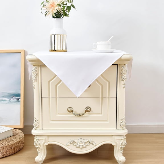 YISIGE-2 Pack Small Square Tablecloth 24 x 24 Inch Washable Fabric Table Cloth Solid White Table Cover for Nightstand End Bedside Tables Tabletop Decoration