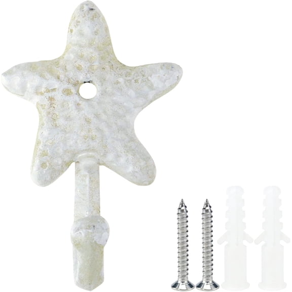 YISIGE-2Pcs Cast Iron White Starfish Wall Hooks Heavy Duty Wall Hooks for Coats, Bags, Towels Hanging