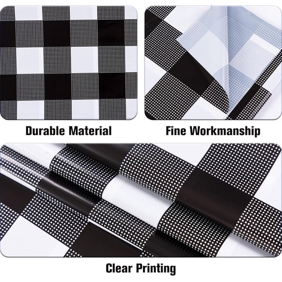 YISIGE-3 Packs Black Gingham Tablecloths 54 x 108 inch Black and White Checkered Tablecloth Disposable Plastic Plaid Picnic Tablecover Waterproof Fall Checkered Table Cloth for Camping Halloween Par